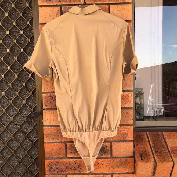 Wolford Beige Button Up Short Sleeve Safari Thong Bodysuit AU 10 NEW W TAGS - Picture 2 of 11
